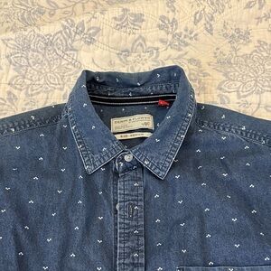 Denim & Flower Navy Shirt with White Accents